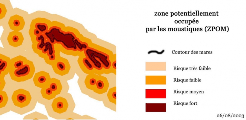 Cartographie du risque de présence potentielle d’Aedes vexans, vecteur du virus de la Fièvre de la Vallée du Rift. Crédits : MEDIAS product, CNES 2003, Distribution Spot Image SA.