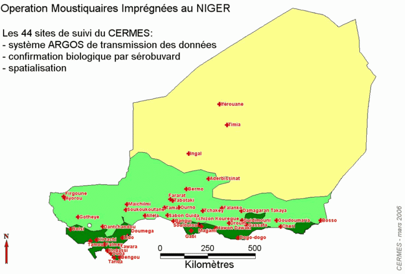 Répartition des sites de suivi au Niger, incluant le système Argos. Crédits : CERMES