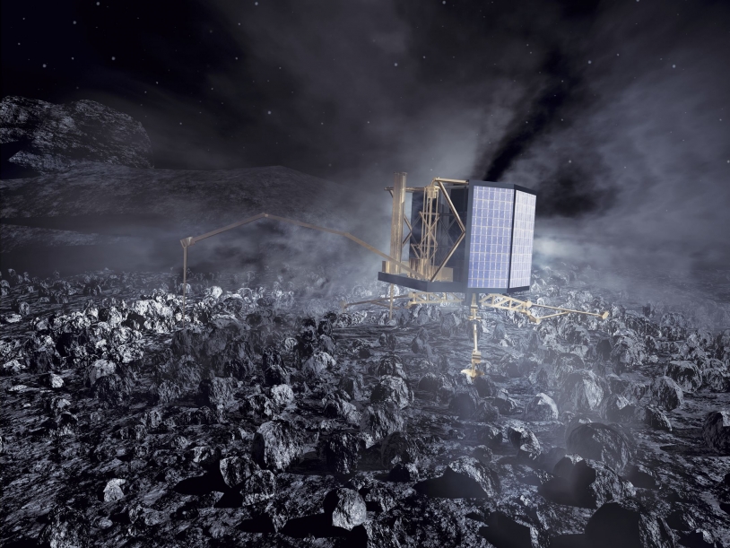 Philae landing on the comet. Crédits : ESA/AOES Medialab