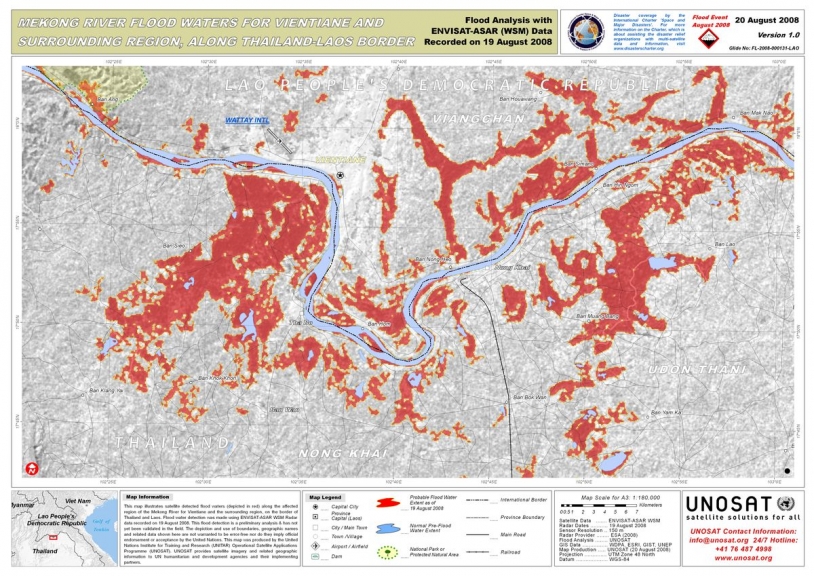 Inondations ; fleuve Mékong ; région de Vientiane ; source : Envisat ASAR ; données du 19/08/08. Crédits : ESA 2008.