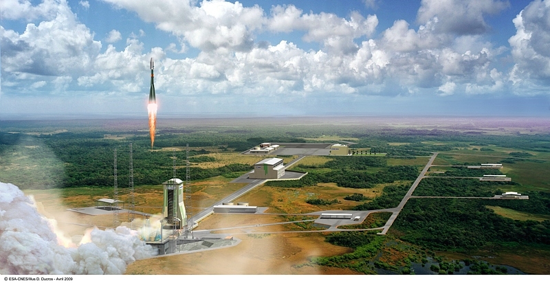 La fusée Soyouz pourrait bien s&#039;envoler du Centre spatial guyanais d&#039;ici la fin de l&#039;année. Crédits : ESA/CNES/Ill. D. Ducros.