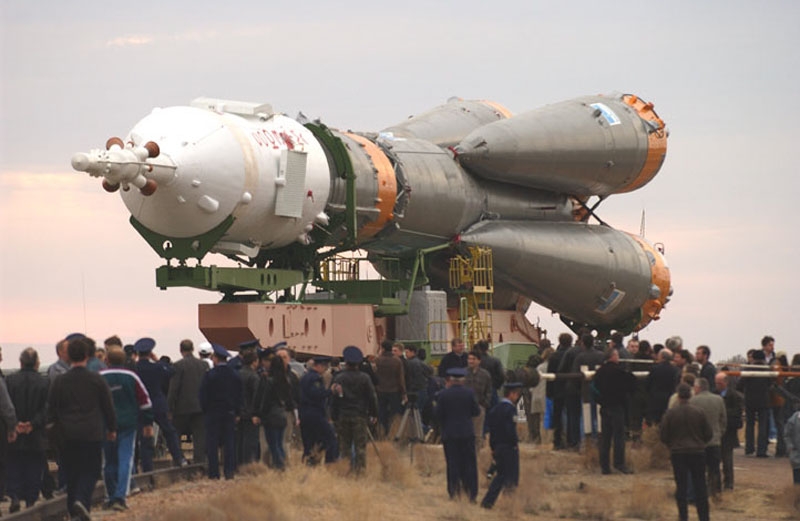 Fusée Soyouz sur le cosmodrome de Baïkonour au Kazakhstan. Crédits : Roscosmos.