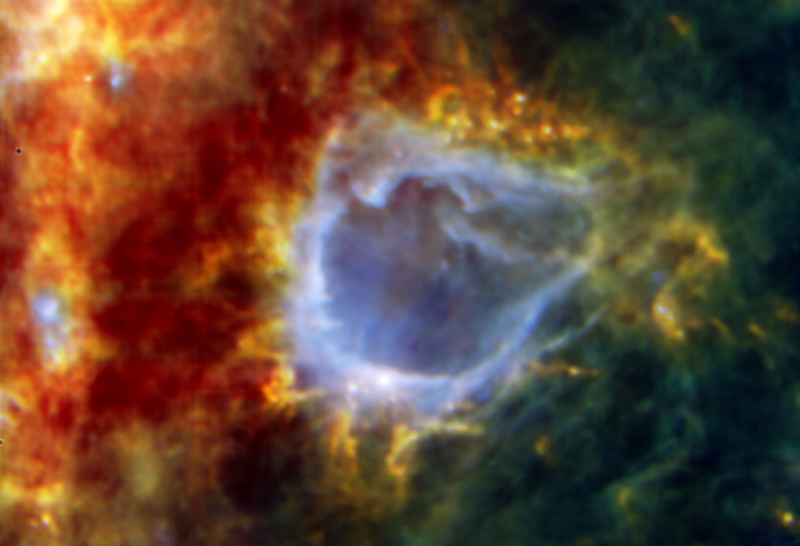 La bulle galactique RCW 120. Crédits : ESA/PACS/SPIRE/HOBYS Consortia.