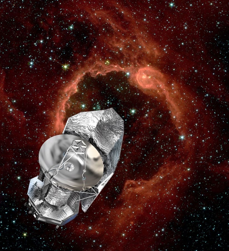 Le satellite Herschel est en orbite à 1,5 millions de km de la Terre. Crédits : ESA/D. Ducros.