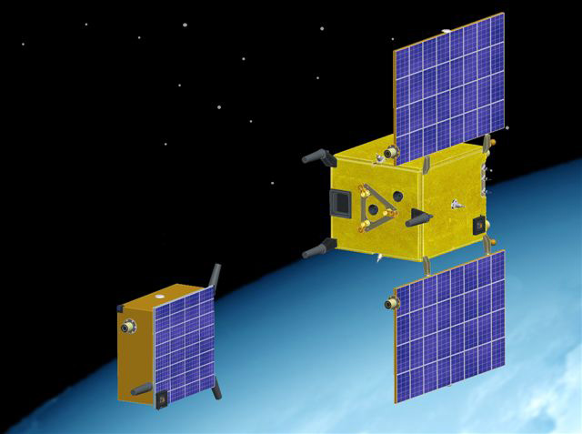 Tango and Mango, the 2 small satellites making up the PRISMA mission. Credits: ill. CNES.