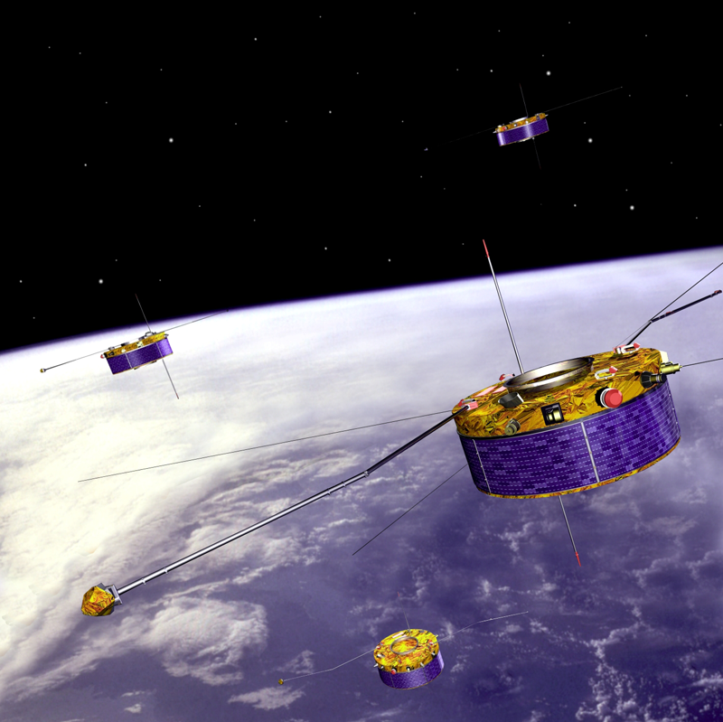 Les satellites Cluster en orbite depuis août 2000. Crédits : Ill. ESA.