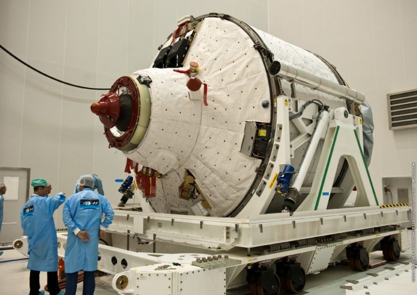 L&#039;ATV 2 au centre spatial guyanais en mai dernier. Crédits : ESA/CNES/Arianespace/optique vidéo du CSG/J.M. Guillon.