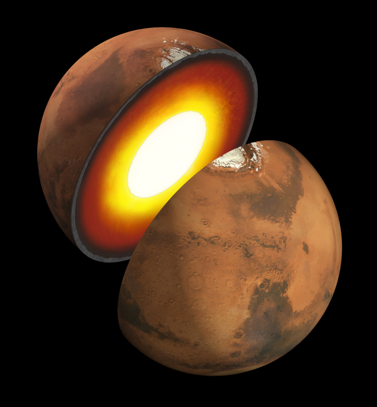 Vue d&#039;artiste du coeur de la planète Mars. Crédits : NASA/JPL.