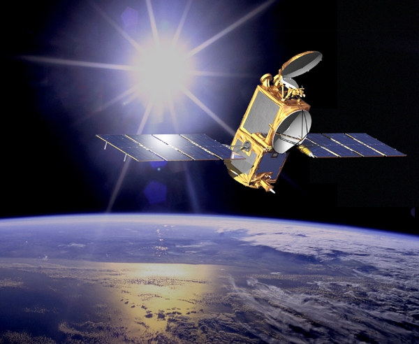 Vue d&#039;artiste du satellite Jason-2, en orbite depuis 2008. Crédits : CNES/NASA.
