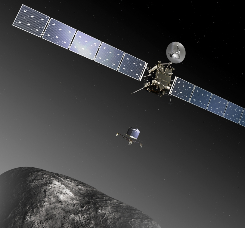 Rosetta’s small Philae lander is scheduled to touch down on comet Churyumov-Gerasimenko in November. Credits: ESA - C. Carreau/ATG medialab.