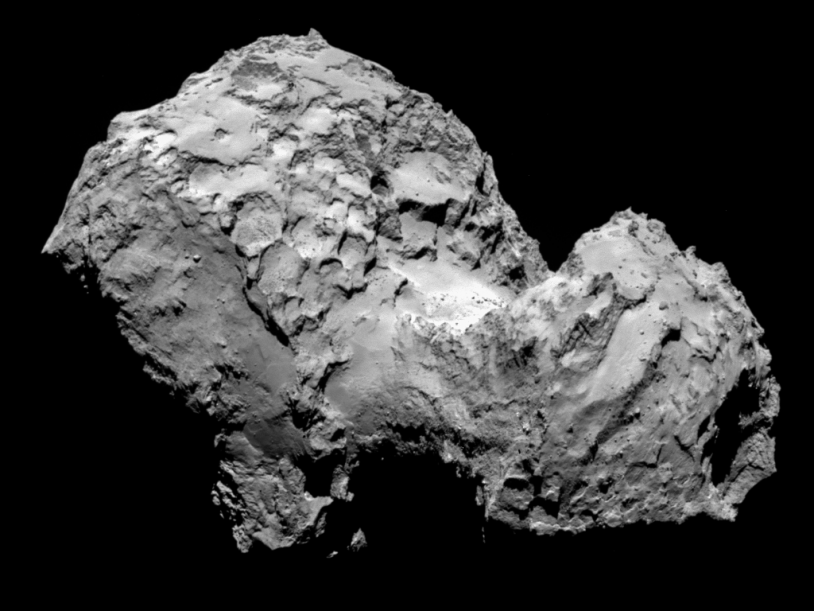 The nucleus of 67P imaged by the OSIRIS-NAC camera on 3 August from a distance of 285 km; the resolution is 5.3 m/pixel. Credits: ESA/Rosetta/MPS for OSIRIS Team MPS/UPD/LAM/IAA/SSO/INTA/UPM/DASP/IDA.