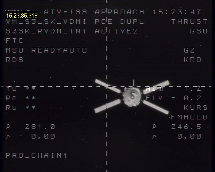 L&#039;ATV vu de l&#039;ISS à 246,5 m. Crédits : ESA
