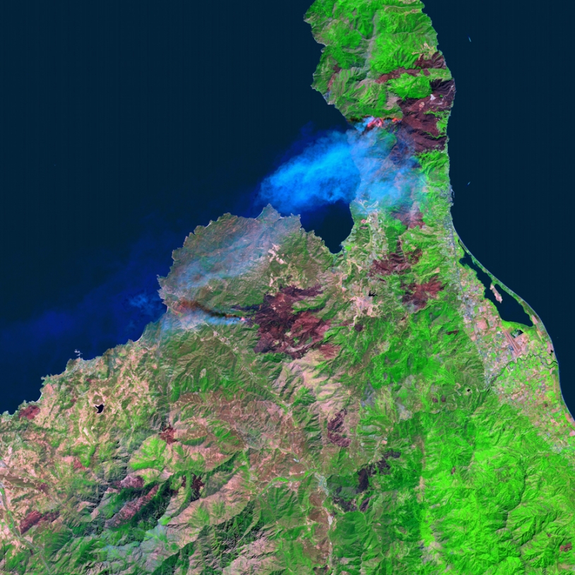Observation des feux de forêt en Corse en septembre 2003 par le satellite Spot 5. Crédits : CNES/Traitement QTIS, 2003.