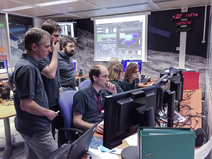 Dans les locaux du SONC (CNES, Toulouse), le mercredi 12 novembre 2014, pour l’atterrissage de Philae sur le noyau de la comète 67P. Crédits : CNES/G.Cannat.