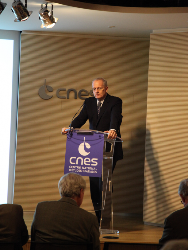 Le président du CNES, Jean-Yves Le Gall, a présenté ses voeux à la presse, lundi 5 janvier 2015, à Paris. Crédits : CNES/S. Charrier.