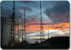Ariane 5 sur son pas de tir de nuit